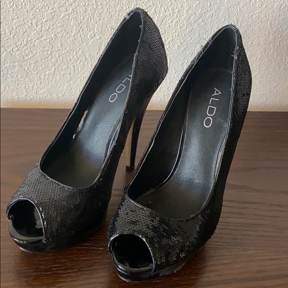 Aldo Sequined Peep Toe Pumps